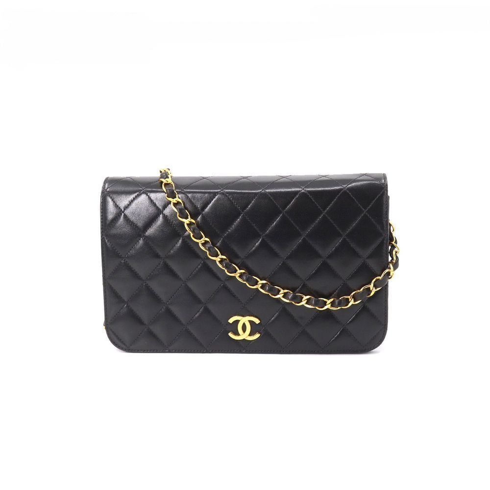 Chanel Metal Fittings Push Lock Chain Leather Black Gold Shoulder Bag